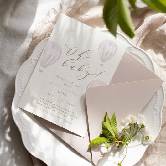 オベビー – ガールホットエアバルーン赤ちゃんシャワー 招待状