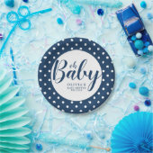 オベビー – ネイビーブルー水玉模様ベビーシャワー ペーパープレート (パーティー)