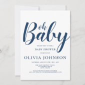 オベビー – ネイビーブルー水玉模様ベビーシャワー 招待状 (正面)