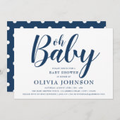 オベビー – ネイビーブルー水玉模様ベビーシャワー 招待状 (正面/裏面)