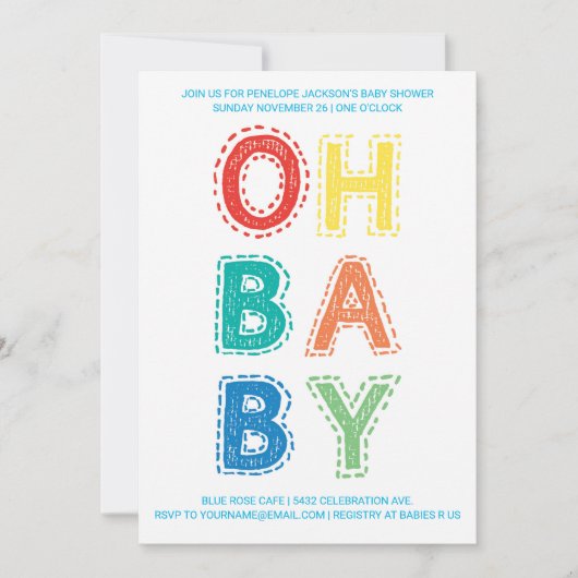 オベビー|ベビーシャワー招待状|色1白 招待状 (正面)