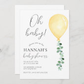 オベビー、ベビーシャワー招待状、黄色のバルーン 招待状 (正面/裏面)