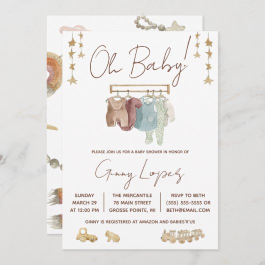 オベビー,レイエット,エコおもちゃベビーシャワー 招待状 (正面/裏面)