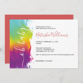 オベビー、レインボーウォーター色ベビーシャワー、オレンジ 招待状