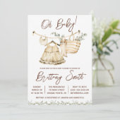 オベビー，女の子のレイエット，ユーカリ赤ちゃんシャワー 招待状 (スタンド正面)