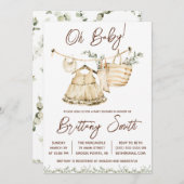 オベビー，女の子のレイエット，ユーカリ赤ちゃんシャワー 招待状 (正面/裏面)