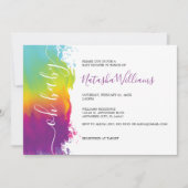 オベビー、虹の水色ベビーシャワー、紫 招待状 (正面)