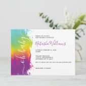 オベビー、虹の水色ベビーシャワー、紫 招待状 (スタンド正面)