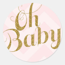 オベビー-金ゴールドグリッターピンクシェブロンの好意ステッカー