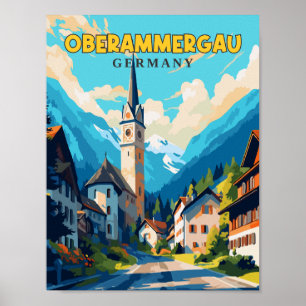 オベランメルガウドイツヴィンテージ旅行イラストレーション ポスター