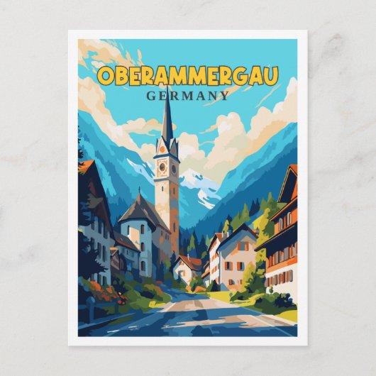 オベランメルガウドイツヴィンテージ旅行イラストレーション ポストカード (正面)