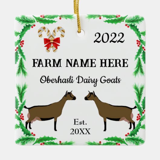 オベルハリパーソナライズされた乳製品ヤギ農場クリスマス セラミックオーナメント (正面)