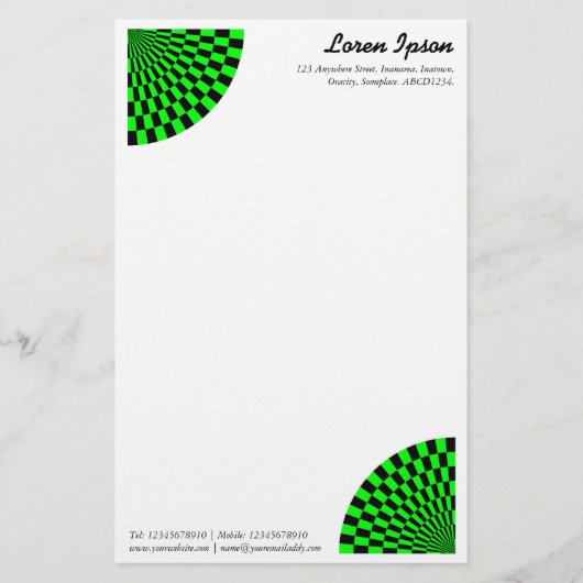 オペアートファン – 緑と黒 便箋 (正面)