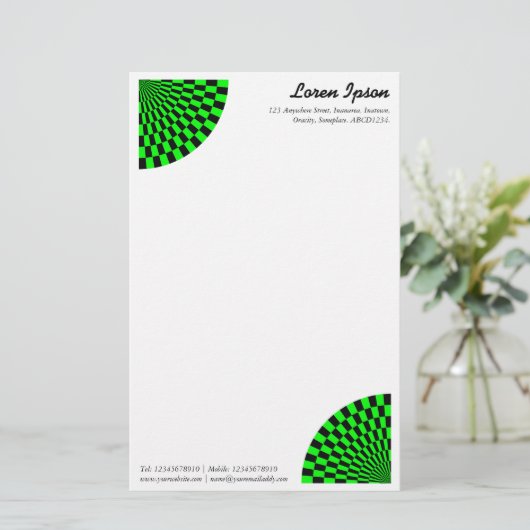 オペアートファン – 緑と黒 便箋 (スタンド正面)