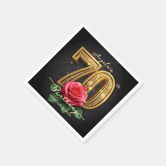 オペティックグラマラスシックバラ金ゴールド70th誕生日 スタンダードカクテルナプキン (角)