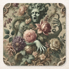 オペラのオープレンス – ゴシック様式のフローラバロック枕 スクエアペーパーコースター