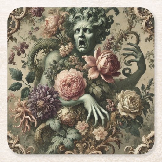 オペラのオープレンス – ゴシック様式のフローラバロック枕 スクエアペーパーコースター (正面)