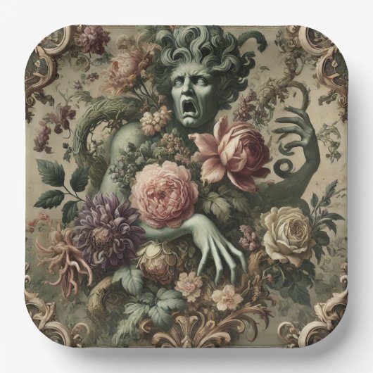 オペラのオープレンス – ゴシック様式のフローラバロック枕 ペーパープレート (正面)