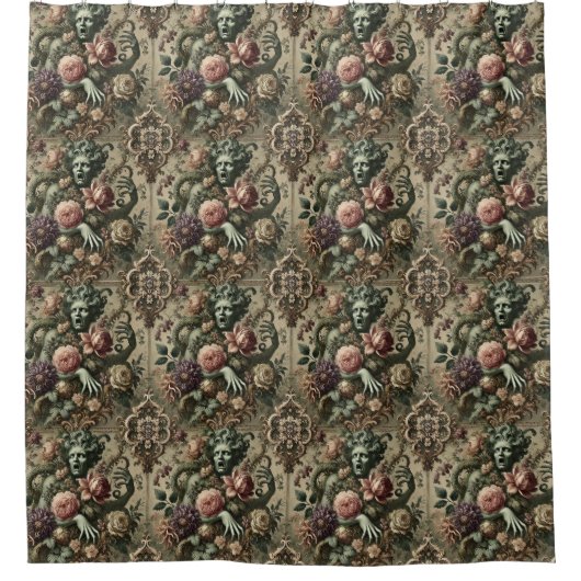 オペラの美しさ – ゴシック様式のフローラグロテスク シャワーカーテン (正面)