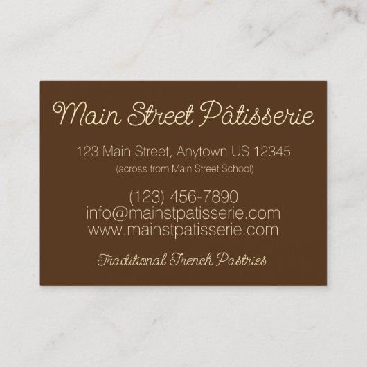 オペラケーキペストリーフランスのパティスリーベーカリーシェフ 名刺 (裏面)