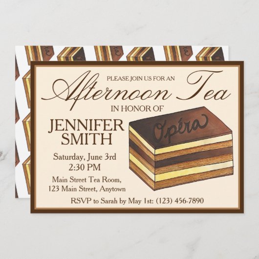 オペラケーキ ウェディングシャワー アフタヌーンティーパーティー 招待状 (正面/裏面)