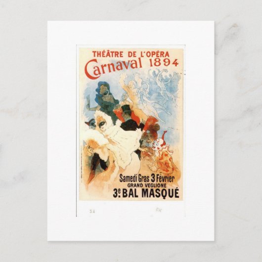 オペラ座のカーニバル 1894 フランスのヴィンテージ ポスター ポストカード (正面)