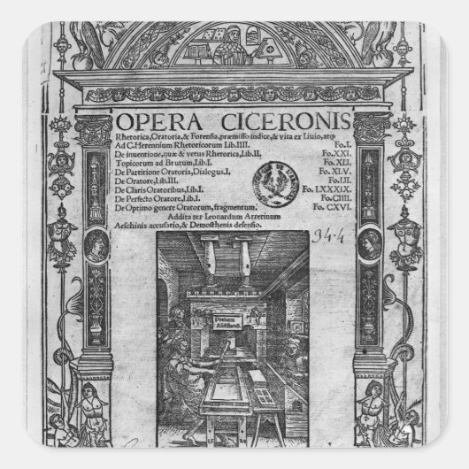 「オペラ・チケロニス」のタイトルページ、1520年発行 スクエアシール (正面)
