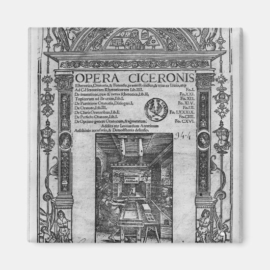 「オペラ・チケロニス」のタイトルページ、1520年発行 マグネット (正面)
