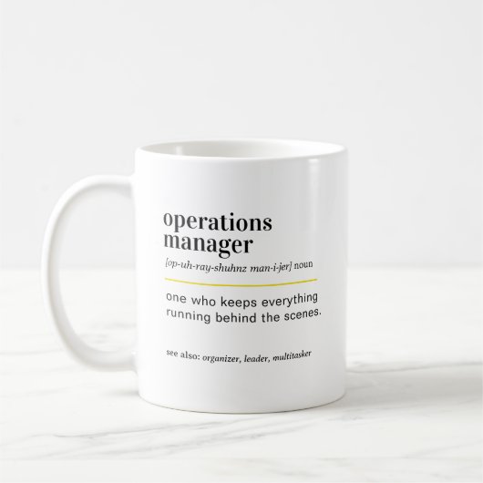 オペレーションズマネージャーの定義ギフト コーヒーマグカップ (左)