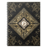 オペ華美ルンス |ブラックと金ゴールドの宝石で飾られたフローリッシュ ノートブック (正面)