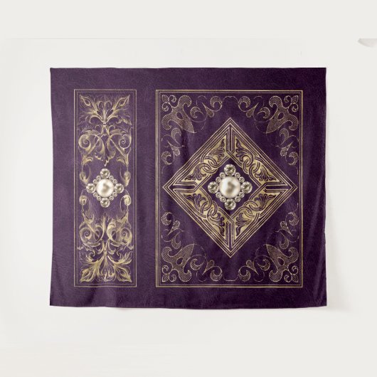 オペ華美ルンス |紫と金ゴールドの宝石で飾られた花色 タペストリー (正面(横))