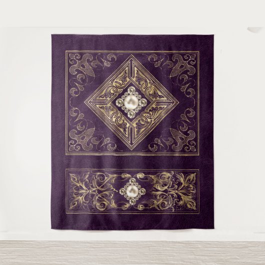 オペ華美ルンス |紫と金ゴールドの宝石で飾られた花色 タペストリー (正面)