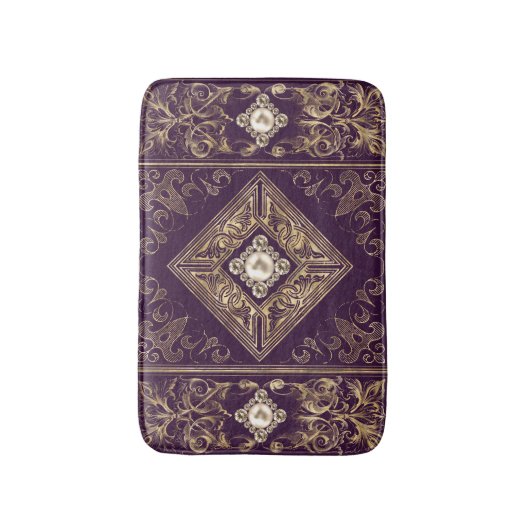 オペ華美ルンス |紫と金ゴールドの宝石で飾られた花色 バスマット (正面縦)