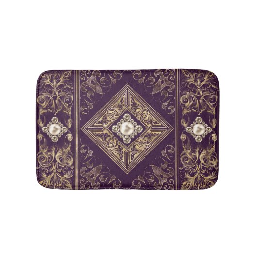オペ華美ルンス |紫と金ゴールドの宝石で飾られた花色 バスマット (正面)