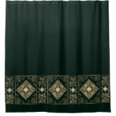 オペ華美ルンス | 緑と金ゴールドの宝石飾り シャワーカーテン (正面)