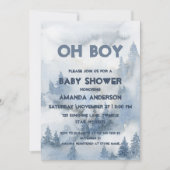 オボーイウォーターカラーダスティブルーウィンターフォレストボーイ 招待状 (正面)