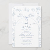 オボーイトイレデジュイブルー子供部屋ベビーシャワー 招待状 (正面)