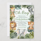 オボーイトロピカルジャングルサファリ動物の赤ちゃんシャワー 招待状 (正面)