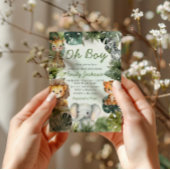 オボーイトロピカルジャングルサファリ動物の赤ちゃんシャワー 招待状