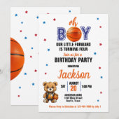 オボーイバスケットボールテーマニーエイジ誕生日 招待状 (正面/裏面)