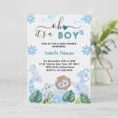 オボーイブルーサファリ動物の男の子シャワー 招待状 (スタンド正面)