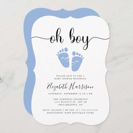 オボーイブルーベビーシャワー 招待状 (正面/裏面)