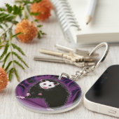 オポッサムデザインアクリルキーチェーンラウンドパープルブラック キーホルダー (正面右)