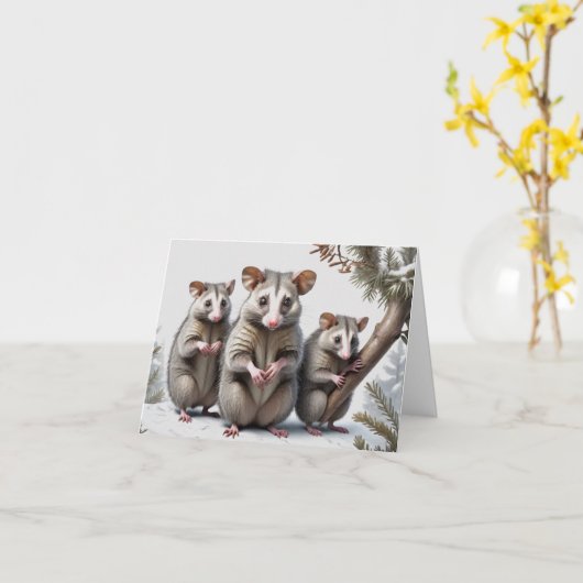 オポッサムファミリーイラストレーションアートグリーティングカード カード (黄色い花)