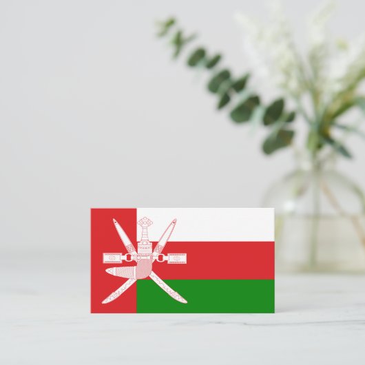 オマニ国旗と国章、オマーン国旗 名刺 (スタンド正面)