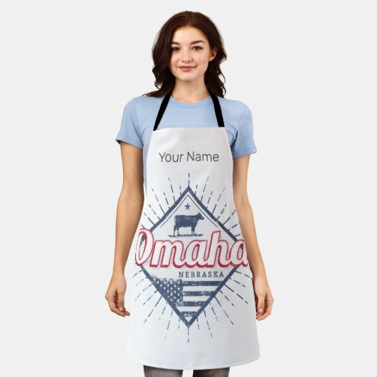オマハシティネブラスカ統一された州ヴィンテージUSA エプロン (着用した状態)