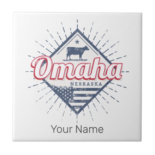 オマハシティネブラスカ統一された州ヴィンテージUSA タイル (正面)