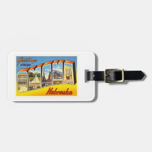 オマハネブラスカNEの古いヴィンテージ旅行記念品 ラゲッジタグ (正面横)