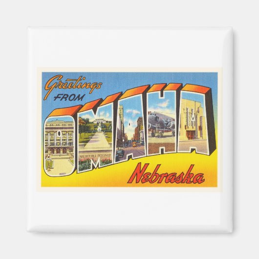 オマハネブラスカNEオールドヴィンテージ旅行土産 マグネット (正面)