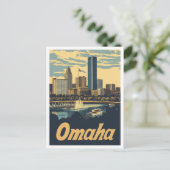 オマハネブラスカUSAアートヴィンテージトラベルイラストレーション ポストカード (スタンド正面)